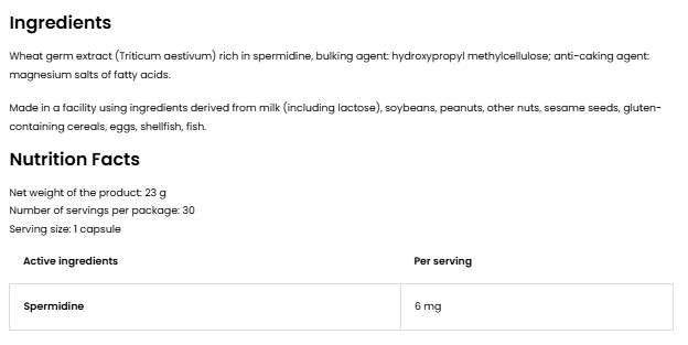 Spermidine 6 mg - 30 капсули - Feel You