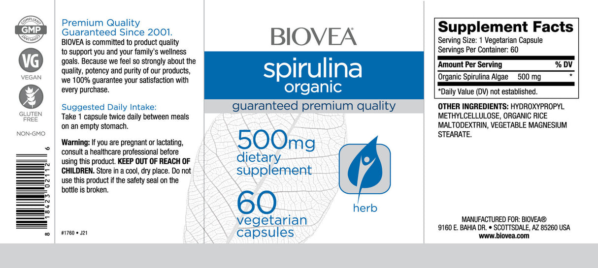 Spirulina Organic 500 mg / 60 Caps - Feel You