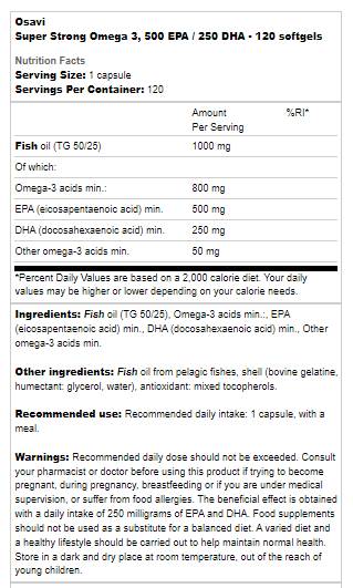 Super Strong Omega 3 | 500 EPA / 250 DHA - 180 Гел капсули - Feel You