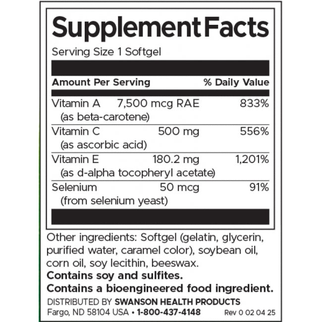 Swanson Daily Antioxidant Boost 60 Softgels With Vitamins A C E And Selenium For Cellular Health - Feel You