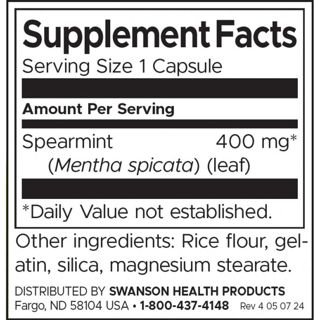 Swanson Full Spectrum Spearmint Leaf 400 mg Per Capsule Herbal Supplement 60 Capsules Digestive Support - Feel You