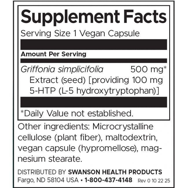 Swanson Griffonia Extract 100 mg Per Capsule Mood and Stress Support 60 Vegan Capsules - Feel You