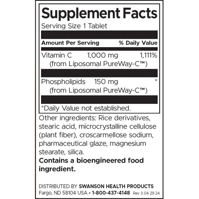 Swanson Liposomal Vitamin C 1000 Mg High Bioavailability 60 Tablets Dietary Supplement Immune Support - Feel You