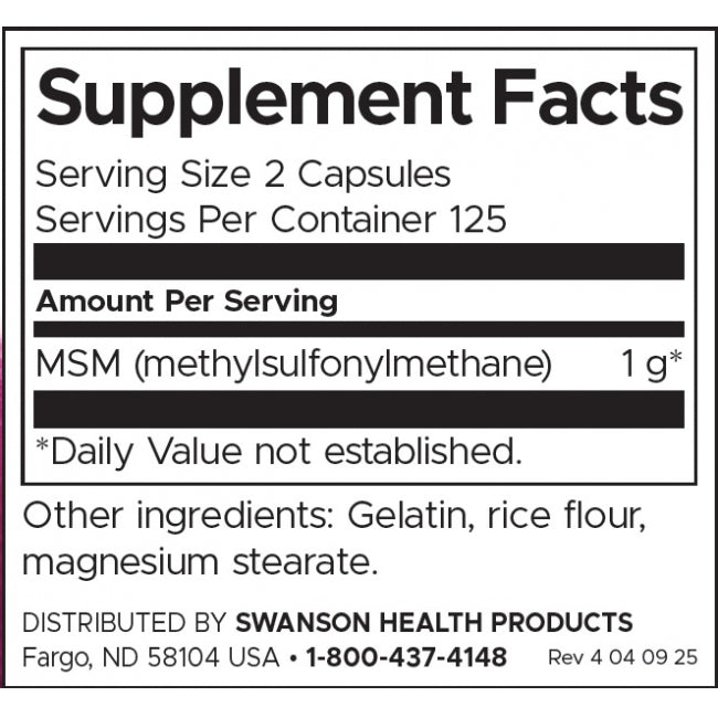 Swanson MSM 500 Mg Per Capsule Joint Health Dietary Supplement 250 Capsules For Joint Support - Feel You