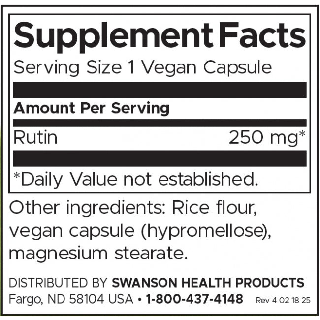 Swanson Rutin Natural Bioflavonoid 250 mg Per Capsule Vegan 250 Capsules Circulatory and Vein Support - Feel You
