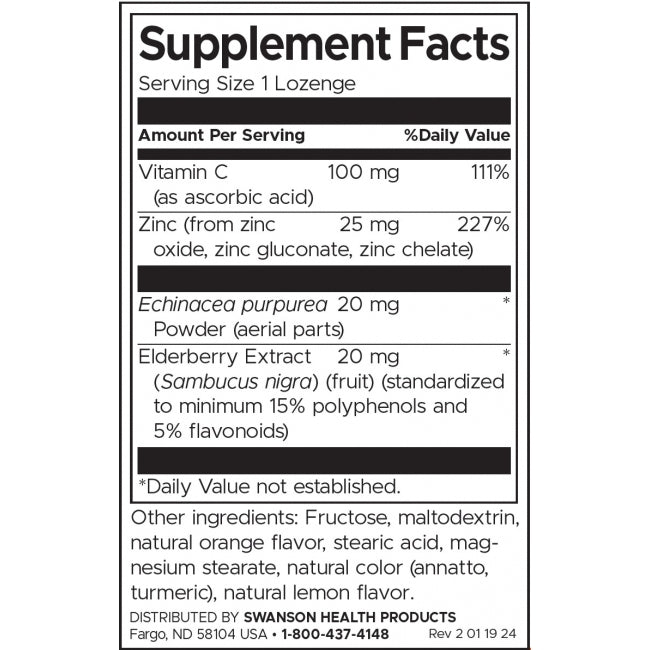 Swanson Zinc And C With Elderberry And Echinacea Immune Support Lozenges Orange Lemon Flavor 60 Lozenges - Feel You