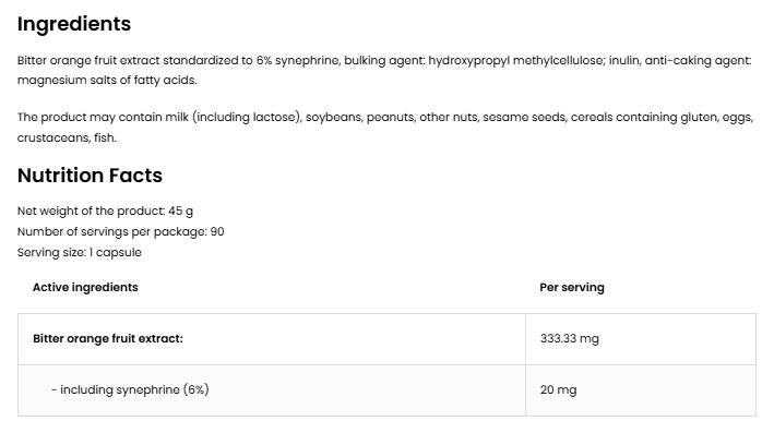 Synephrine 20 mg - 90 капсули - Feel You