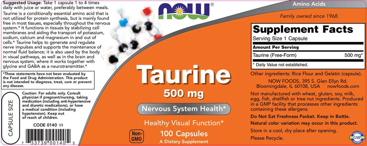 Taurine 500 mg - 100 капсули - Feel You