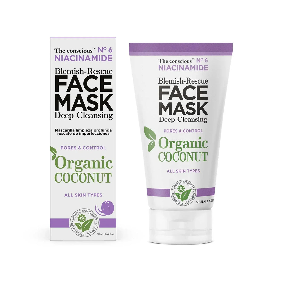 The conscious™ Niacinamide Blemish-Rescue Face Mask – Дълбоко почистваща маска за лице с ниацинамид и био кокос - 50 мл - Feel You