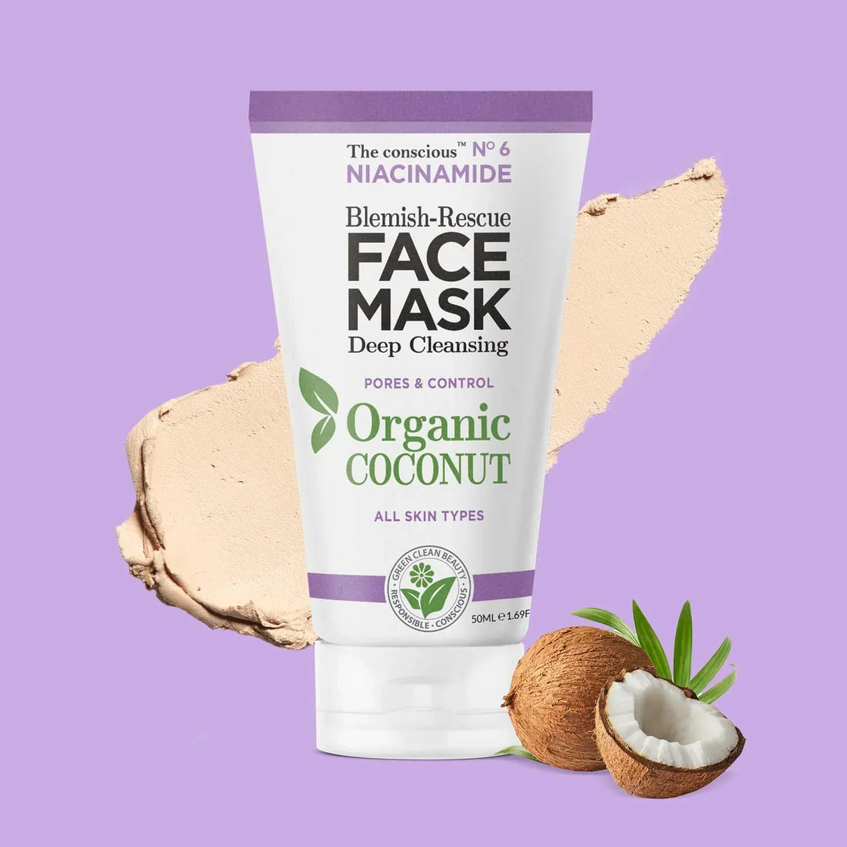 The conscious™ Niacinamide Blemish-Rescue Face Mask – Дълбоко почистваща маска за лице с ниацинамид и био кокос - 50 мл - Feel You