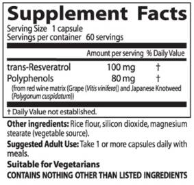Trans-Resveratrol 100 mg | with ResVinol-25 - 60 капсули - Feel You