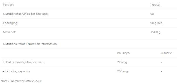 Tribulus Terrestris 210 mg - 90 капсули - Feel You