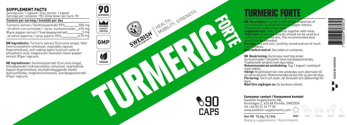 Turmeric Forte 500 mg | 95% Curcumin Extract with Black Pepper - 90 капсули - Feel You