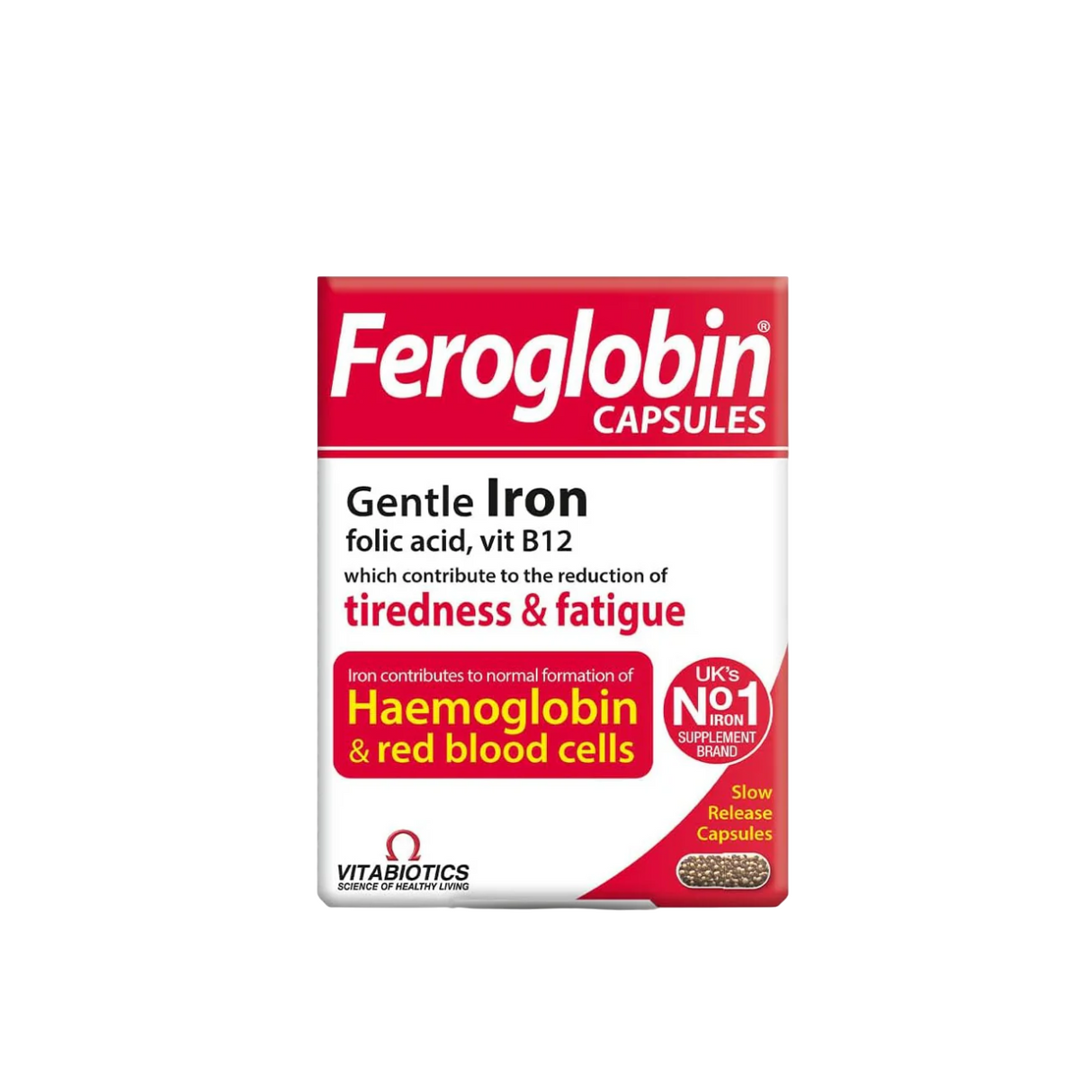 Vitabiotics, Feroglobin, Iron, Folic Acid, Vitamin B12, B6 & Zinc, Maintaining Healthy, Vitality & Energy Release, Vitamins, 30 capsules - Feel You