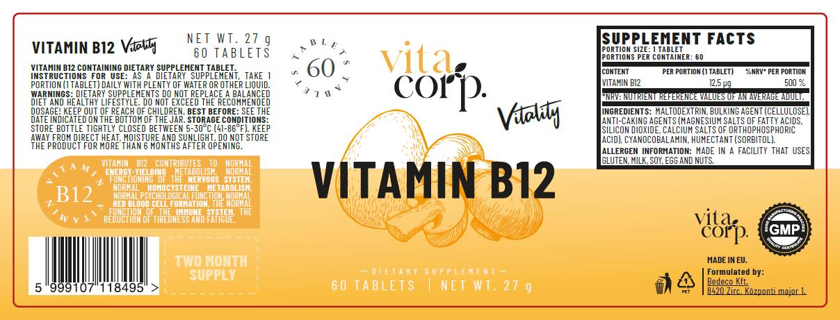 Vitamin B12 Cyanocobalamin 12.5 mcg - 60 Таблетки - Feel You