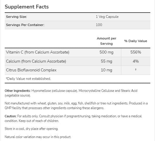 Vitamin C-500 | Calcium Ascorbate-C - 250 капсули - Feel You
