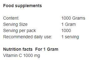 Vitamin C Antioxidant | 100% Vitamin C Powder - 250 грама - Feel You