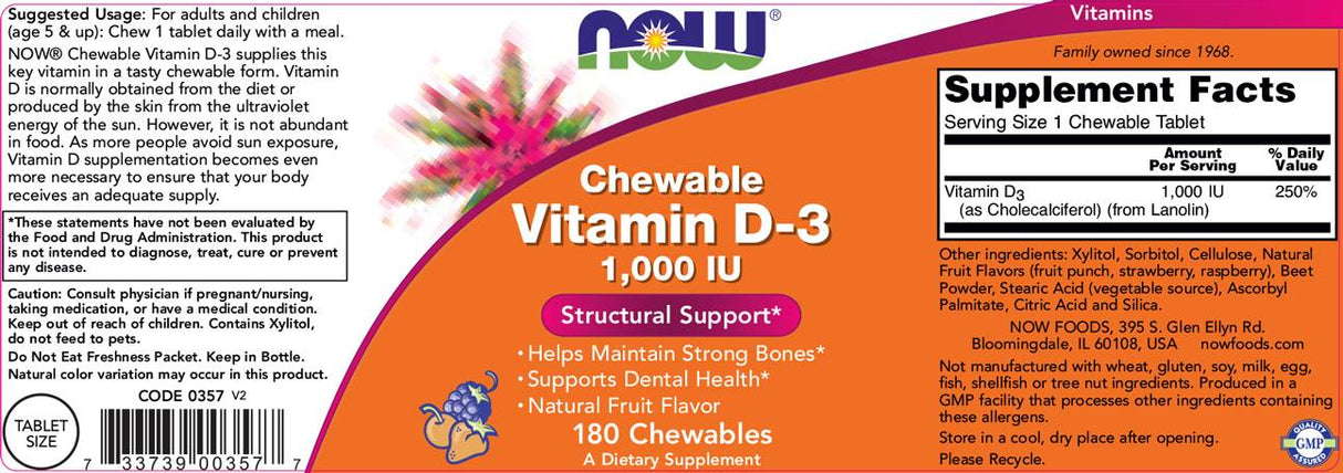 Vitamin D-3 1000 IU | Chewable - 180 Дъвчащи таблетки - Feel You