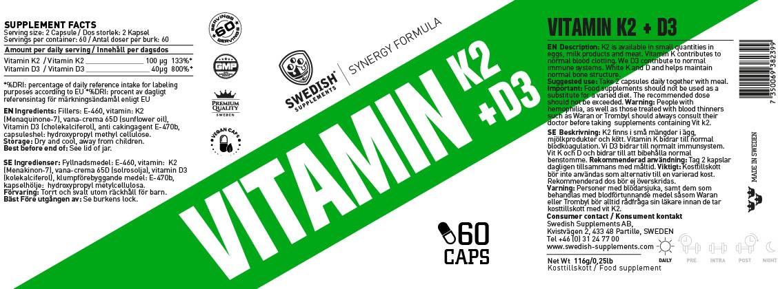 Vitamin K2 + D3 60 капсули - Feel You
