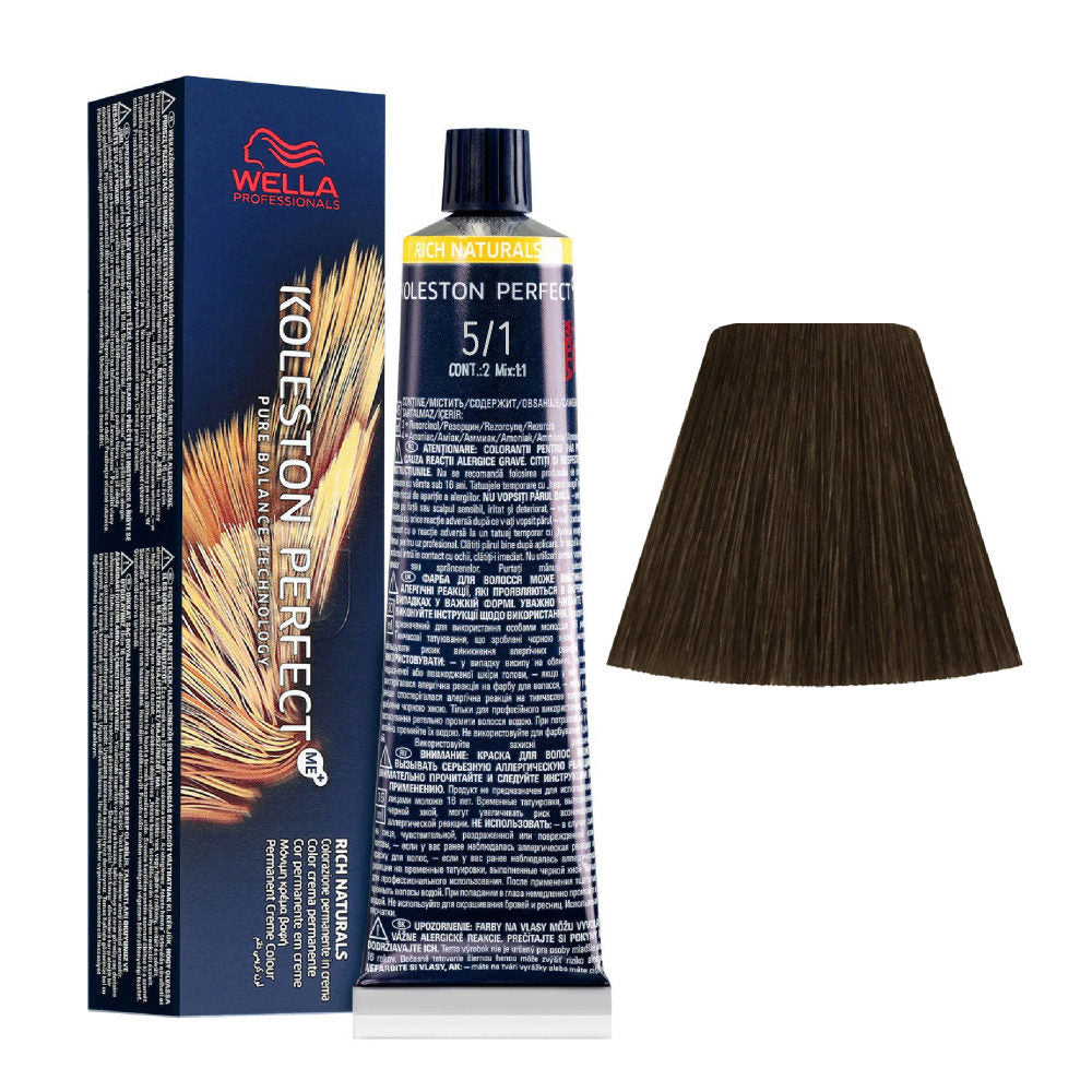 Wella Professionals, Koleston Perfect Me+, Permanent Hair Dye, 5/1 Light Brown Ash, 60 ml *Tester - Feel You