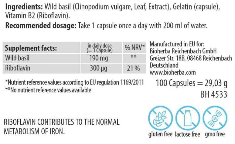 Wild Basil Extract 190 mg - 100 капсули - Feel You