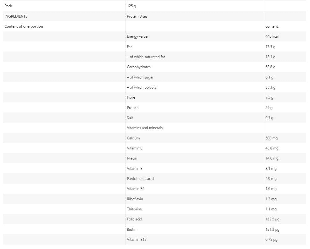 Protein Bites | with L-Carnitine, Vitamins and Calcium - 125 грама - Feel You