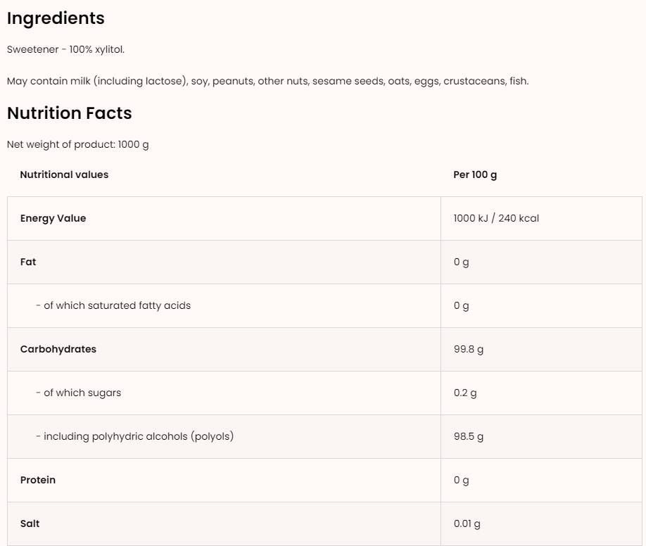 Xylitol / Sugar Free Sweetener - 1000 грама - Feel You