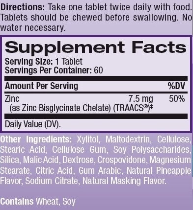 Zinc High Absorption 60 chew tabs. - Feel You