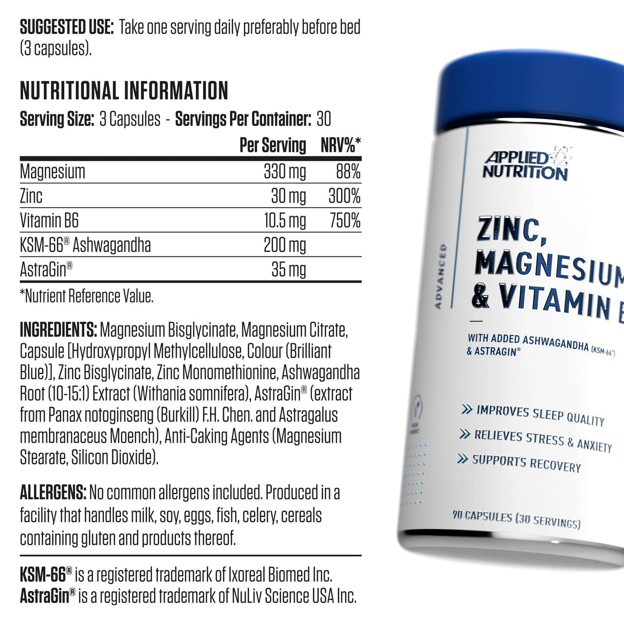 Zinc, Magnesium & Vitamin B6 | ZMA with KSM-66® Ashwagandha Extract - 90 капсули - Feel You