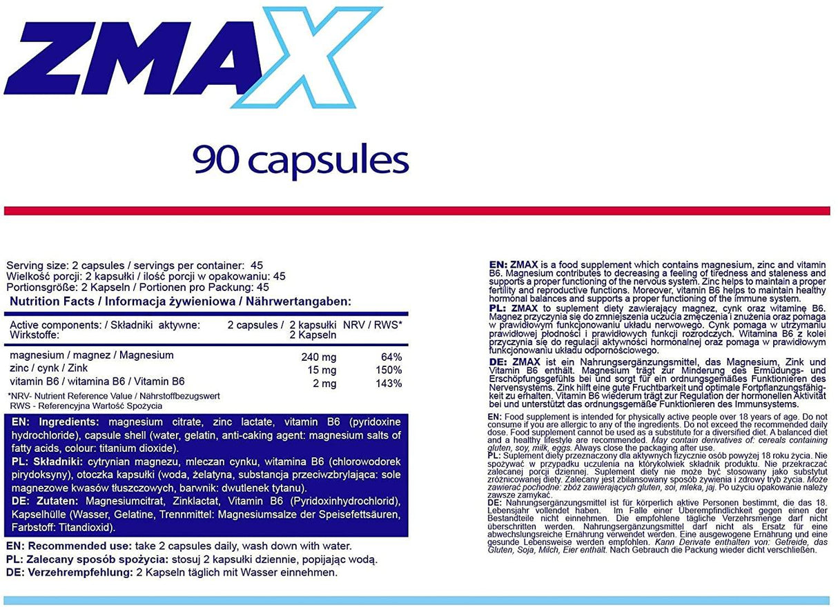 ZmaX | ZMA Formula - 90 капсули - Feel You