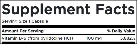 Vitamin B6 100 mg / Pyridoxine - 100 капсули - Feel You