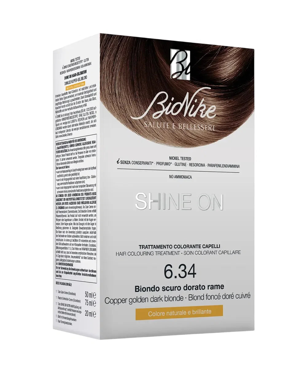 BioNike, Shine On, Permanent Hair Dye, 6.34 Dark Copper Golden Blond, 145 ml