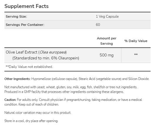 Olive Leaf Extract 500 mg - 120 капсули - Feel You
