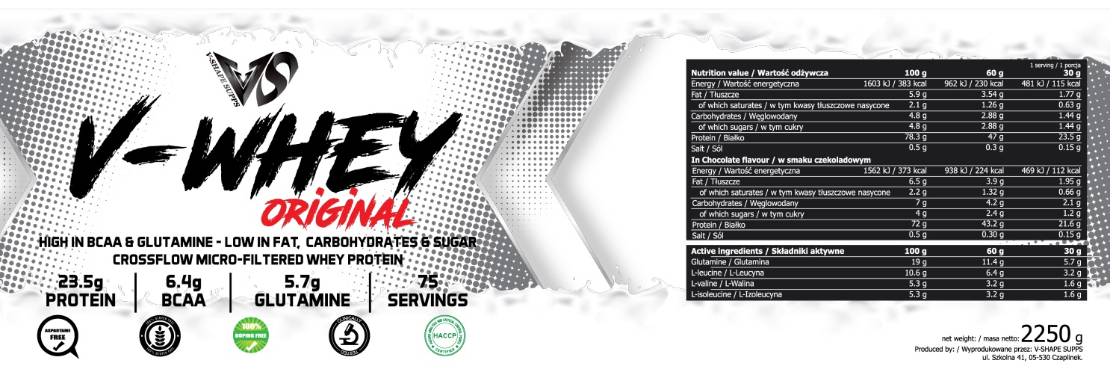 V-Whey Original | High in BCAA and Glutamine - 2250 грама - Feel You