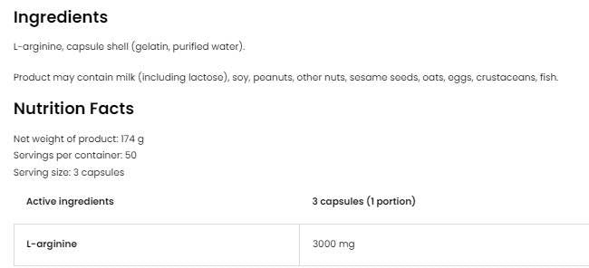 Arginine 3000 / L-Arginine Caps - 300 капсули - Feel You