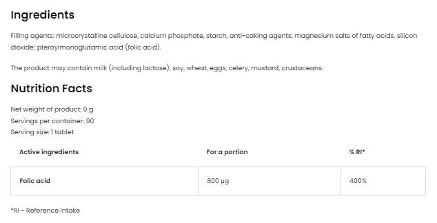 Folic Acid 800 mcg - 90 таблетки - Feel You