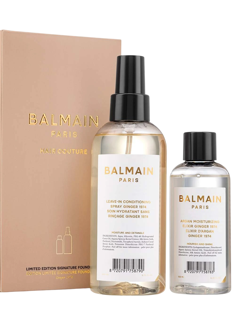 Signature Foundation Ginger Set Balmain Professionnel: Argan Moisturising Elixir, Hair Oil, For Nourishing, 100 ml + Balmain Professionnel, Argan Oil, Hair Leave-In Conditioner, For Hydrate/Detangle & Shine, 200 ml - Feel You