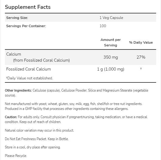 Coral Calcium 1000 mg - 250 капсули - Feel You