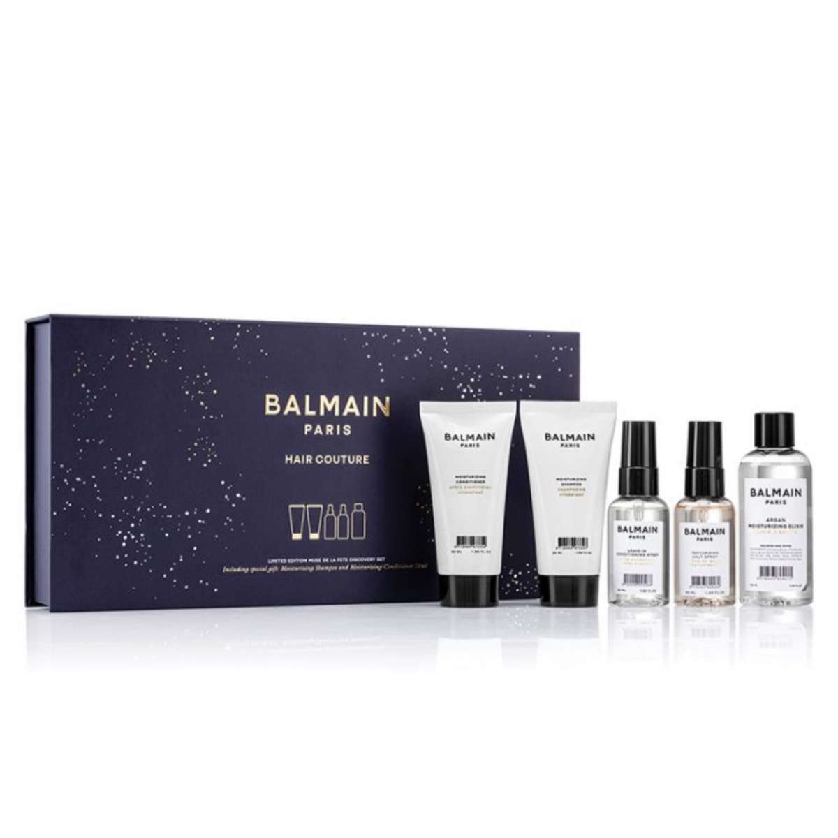 Set Balmain Professionnel: Moisturizing, Hair Shampoo, For Hydration, 50 ml + Moisturizing, Hair Conditioner, For Hydration, 50 ml + Balmain Professionnel, Salt Spray, For Definition & Texture, Light Hold, 50 ml + Argan Moisturising Elixir, Hair Oil, F... - Feel You