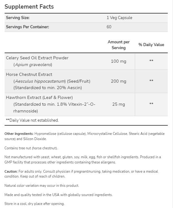 Celery Seed Extract 100 mg | with Horse Chestnut & Hawthorn - 60 капсули - Feel You