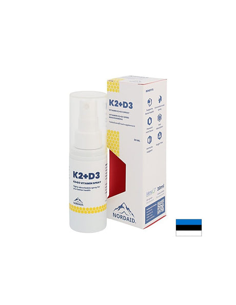 Витамини К2 (20 µg) + D3 (800 IU) - Здраве за сърцето и костите, силен имунитет, Спрей за уста, 30 ml, 200 впръсквания - Feel You