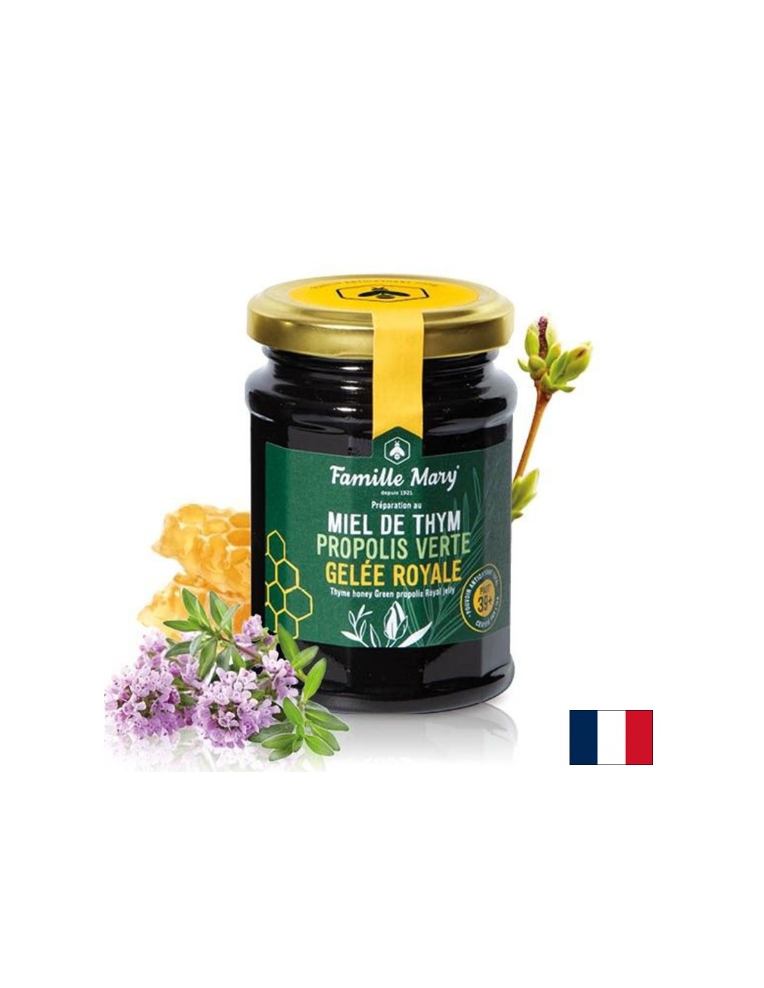 Мед от мащерка + пчелно млечице и стандартизиран зелен прополис PAOT® 39+ – Имунитет и гърло, 200 g - Feel You