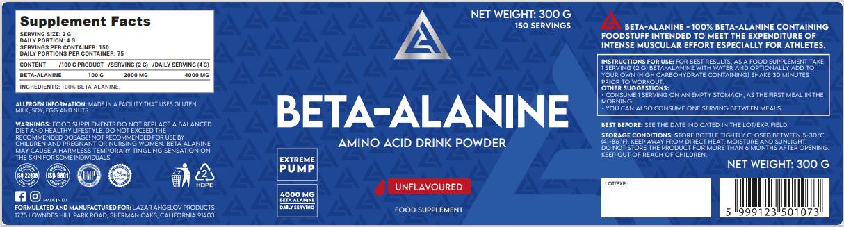 LA  Beta-Alanine Powder - 300 грама - Feel You