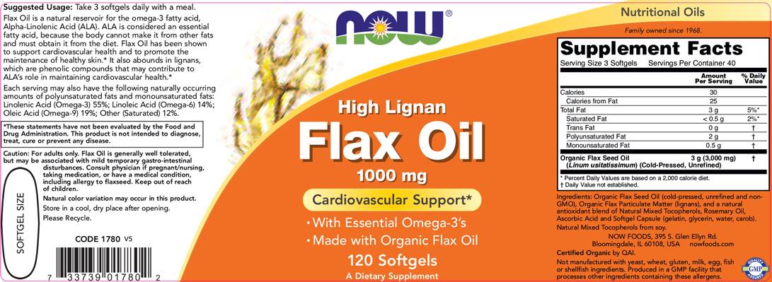 Flax Oil (High Lignan) 1000 mg - 120 Гел капсули - Feel You
