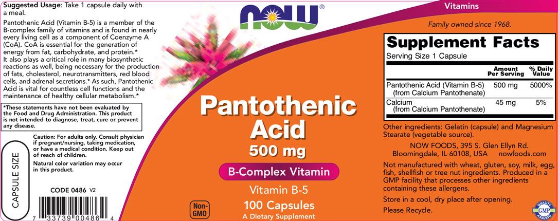 Vitamin B-5 / Pantothenic Acid 500 mg - 100 капсули - Feel You