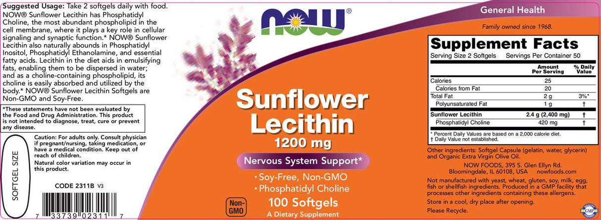 Sunflower Lecithin 1200 mg - 100 Гел капсули - Feel You