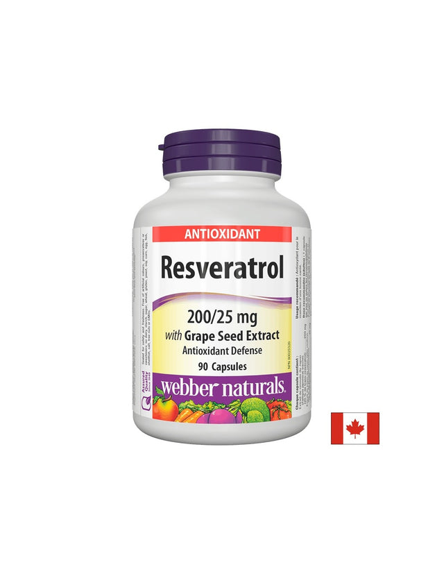Resveratrol with Grape Seed Extract/ Ресвератрол 200 mg с Гроздово семе 25 mg х 90 капсули Webber Naturals - Feel You