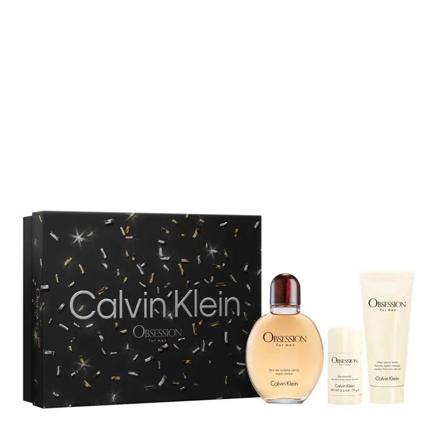 Set Calvin Klein: Obsession, Eau De Toilette, For Men, 125 ml + Obsession, Calming, After-Shave Balm, 100 ml + Obsession, Anti-Sweat, Deodorant Stick, For Men, 75 g