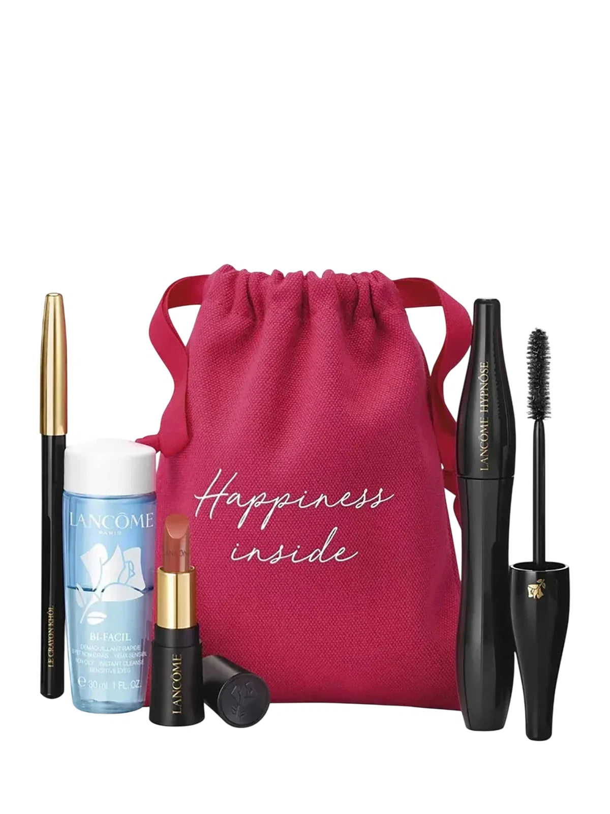 Set Lancome: Hypnose, Volumizing, Mascara, 01, Noir Hypnotic, 6.2 ml + L'Absolu Rouge, Cream Lipstick, 274, French Tea, 1.6 g *Miniature + Le Crayon Khol, Kohl, Kajal Eye Pencil, 1, Noir, 1.14 g *Miniature + Bi-Facil, Makeup Remover Lotion, 30 ml