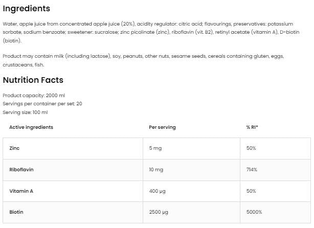 Biotin & Vitamin A & Zinc & Vitamin B2 Shot - 100 мл - Feel You
